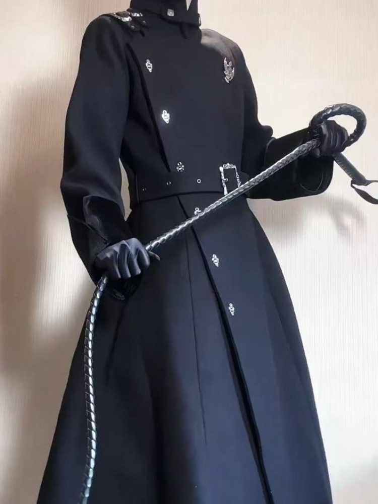 Wool Coat Peacoat - 2025 겨울 고딕 벨티드 슬림 미드