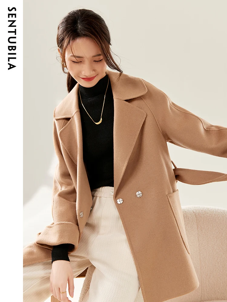 Wool Coat Peacoat - SENTUBILA 여성 겨울 울 코트 우아한
