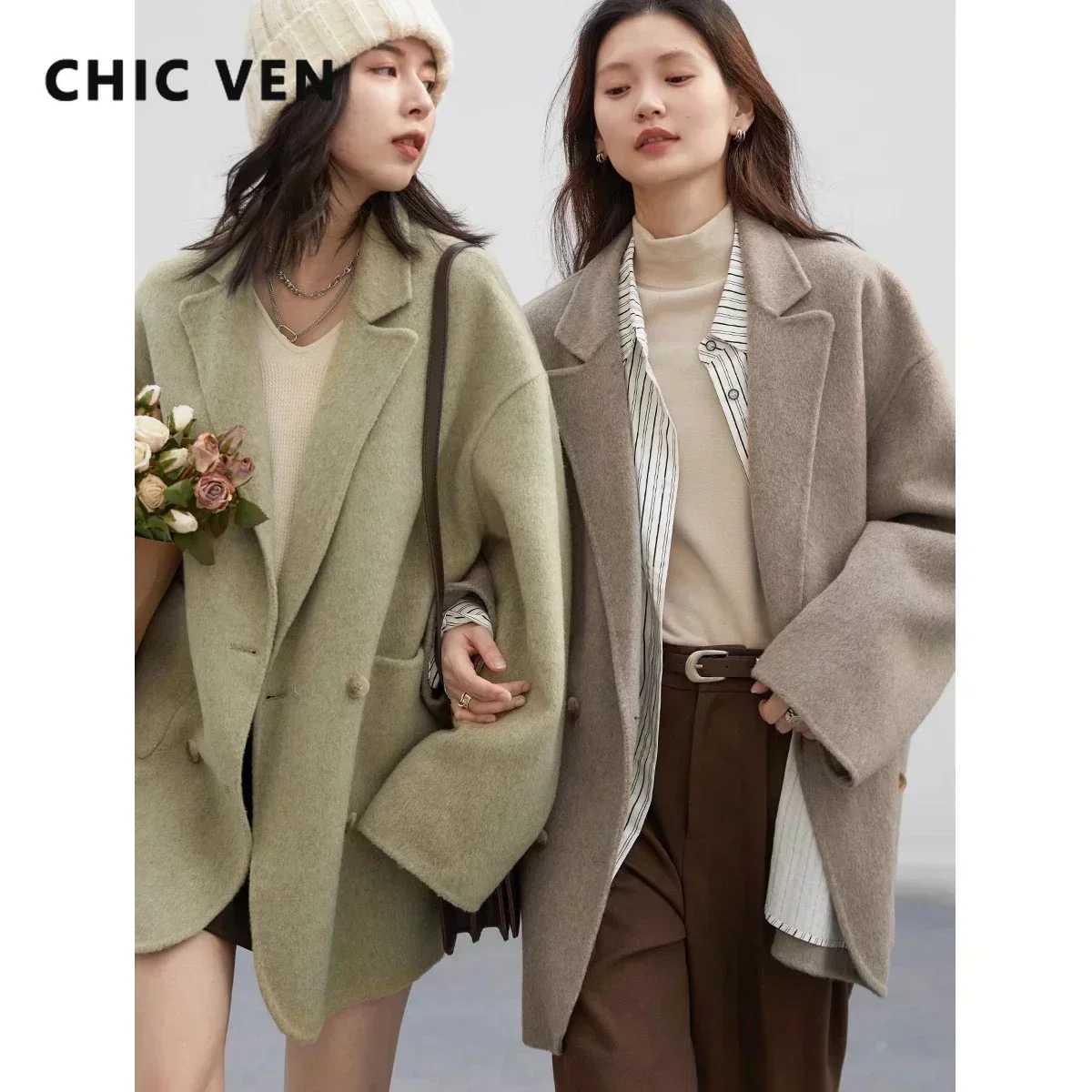 Wool Coat Peacoat - CHIC VEN 여성용 울 코트 루즈