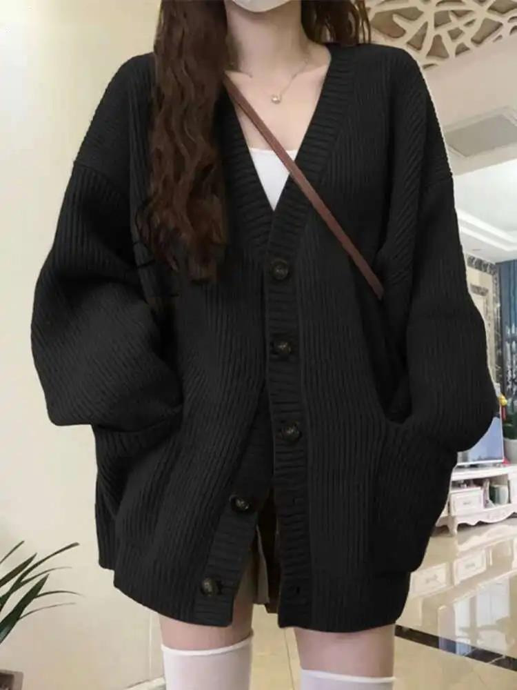 Wool Coat Peacoat - 루즈 카디건 여성 긴 소매 v