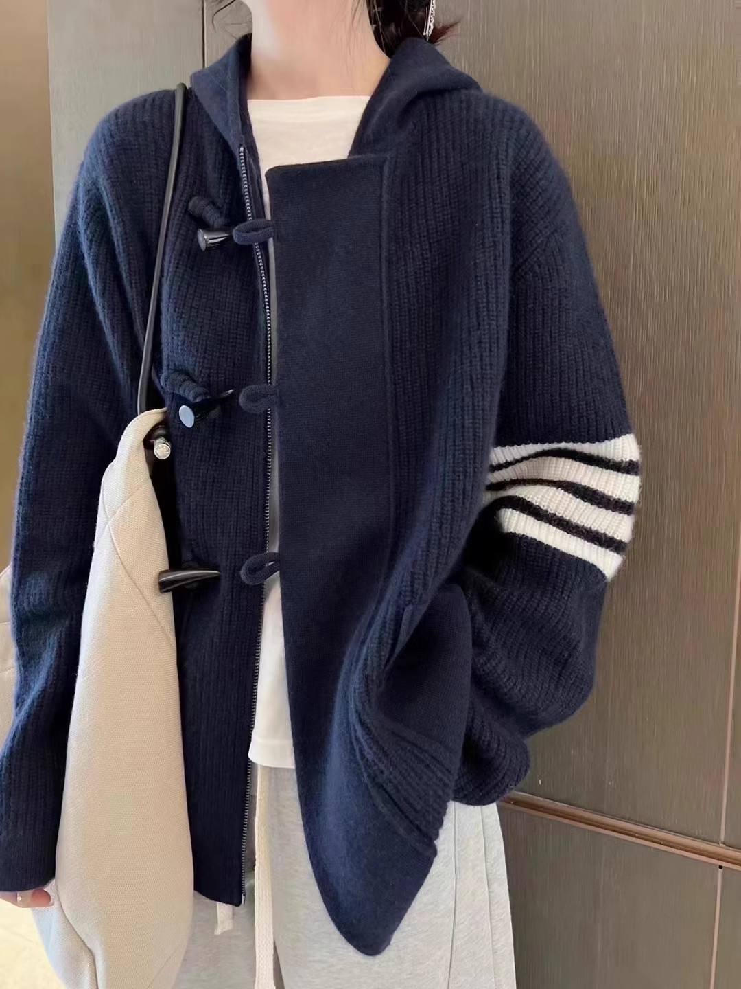 TB 니트 가디건 여성용 후드 100% 캐시미어 코트, - Wool Coat Peacoat 리뷰 및 가격