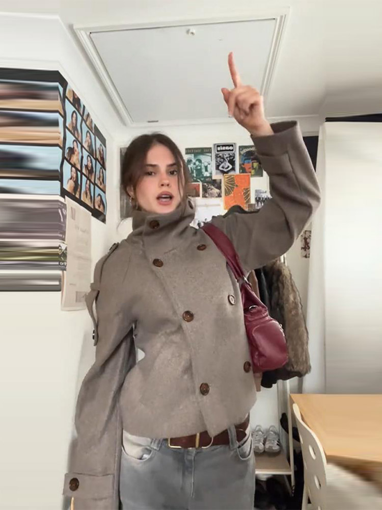 스탠드 칼라 짧은 갈색 여성 재킷 캐주얼 더블 브레스티 - Wool Coat Peacoat 리뷰 및 가격