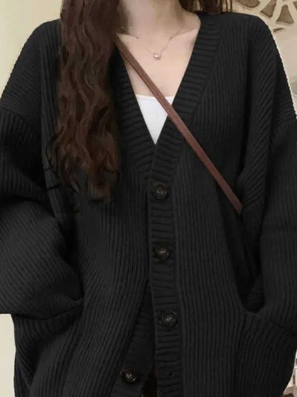 루즈 카디건 여성 긴 소매 v 넥 니트 블랙 Slouc - Wool Coat Peacoat 리뷰 및 가격